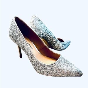 Christian Siriano By Payless Silver Glitter Disco Heels 4” Stiletto Women’s 8